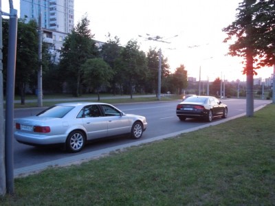 На закате.