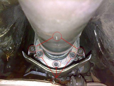 1 - болты защитки (звезда № 45)<br />2 - карданные болты( шестигранник №6)